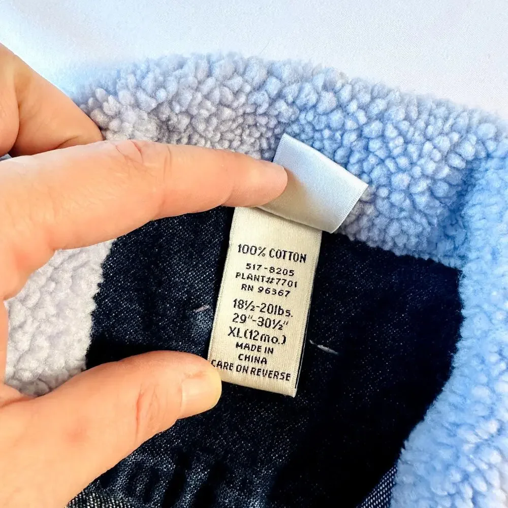 Vintage Baby OshKosh Winter Snowflake Denim Jacket w/ Purple Sherpa Collar